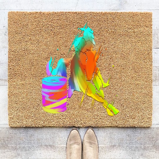 Barrel Racing Horse Riding Rodeo Colorful Cowgirl Coir Doormats