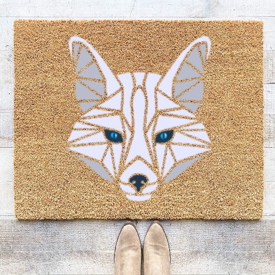 White Fox with blue eyes Coir Doormats