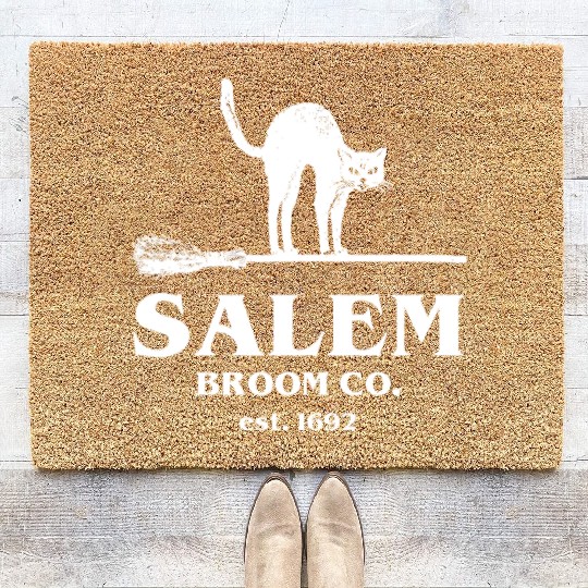 Salem Broom Co Company Halloween Black Cat Witch A Coir Doormats