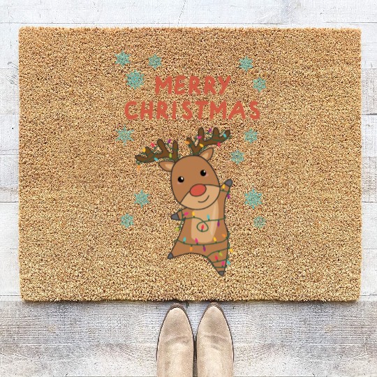 Merry Christmas Rudolph Red Nose Reindeer Snow Coir Doormats