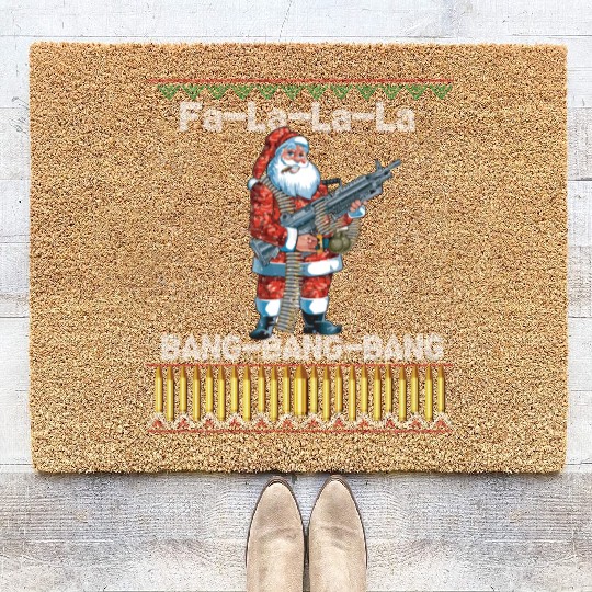 Santa Claus With A Big Gun Singing Song Funny Ugly Coir Doormats