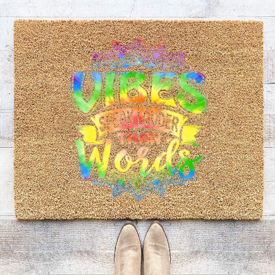 Retro Vibes Speak Louder Than Words Yoga Mandala R Coir Doormats