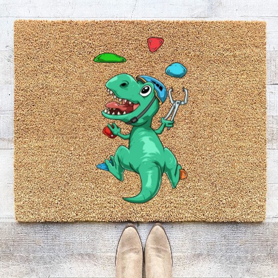 Funny T-Rex Bouldering and Rock Climbing Gift Coir Doormats