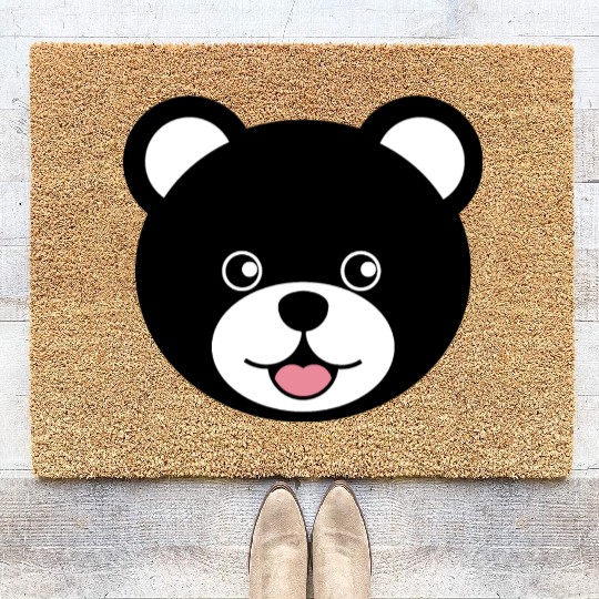Cute Black Teddy Bear Face Coir Doormats