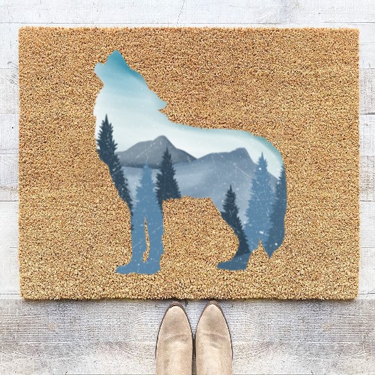 Alpha Wolf Art - Nature Background Coir Doormats