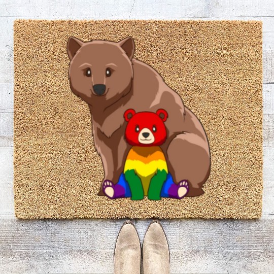 Cute LGBTQ Gay Mama Bear Gift Coir Doormats