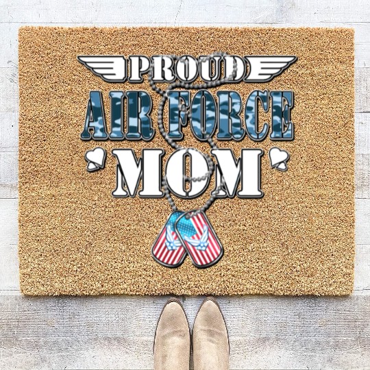 Proud Air Force Mom Us Flag Dog Tags Wings Militar Coir Doormats