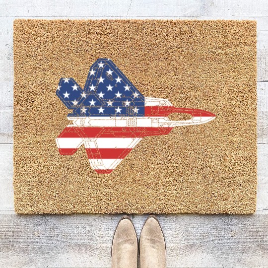 F-22 Raptor Fighter Jet Airplane American Flag F22 Coir Doormats