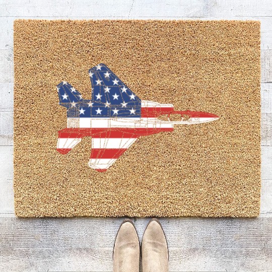 F-15 Eagle Fighter Jet Airplane American Flag F15l Coir Doormats