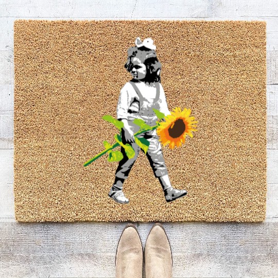 Flower Child | Girl with Sunflower - Stenci Style Coir Doormats
