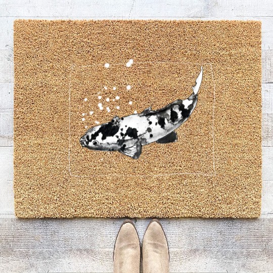 Hand-drawn KOI CARP - Cool Ink Artwork - Sketchy Coir Doormats