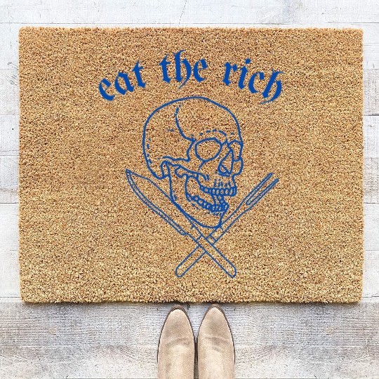 Eat The Rich - Skull and Cross Knives (blue) Coir Doormats