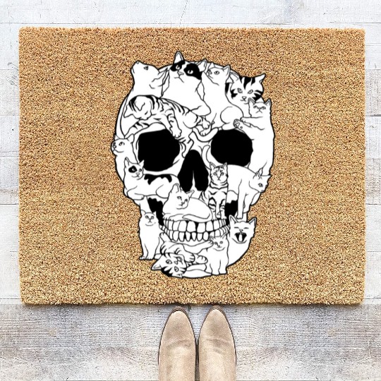 Cat Skull Kitty Skeleton Grunge Style Funny Cat Bo Coir Doormats