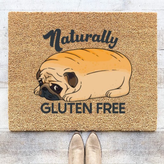 GLUTEN FREE CUTE PUG BREAD Coir Doormats