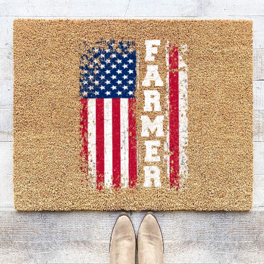 Usa Flag American Patriot Farmers Farming Gift Coir Doormats