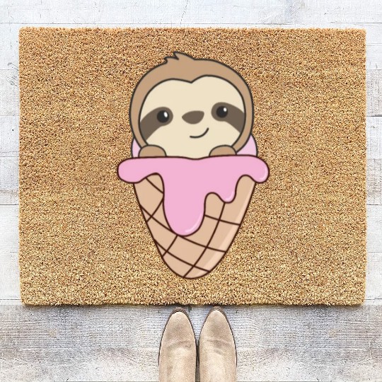 Sloth Pink Ice Cream Waffle Cute Animals For Kids Coir Doormats
