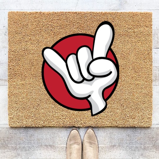Rock On Heavy Metal Hard Rock Hand Sign Cartoon Coir Doormats