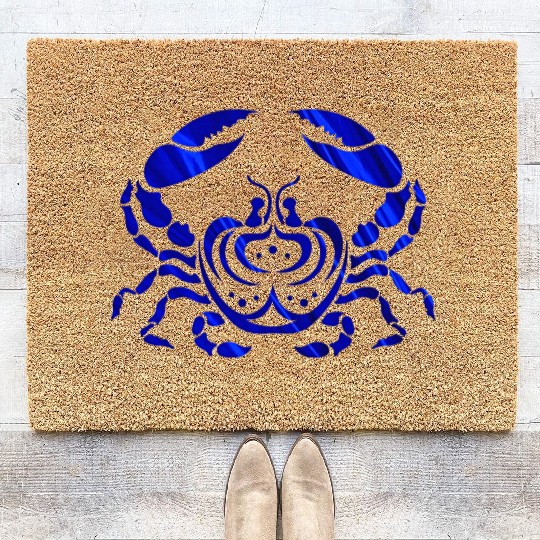 Blue Foil Crab, Tribal Art Style Coir Doormats