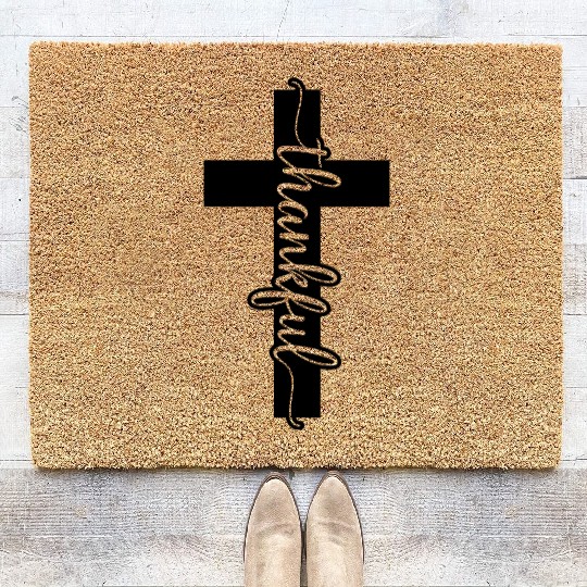 Thankful Cross, Cool Christian clothing, positive Coir Doormats