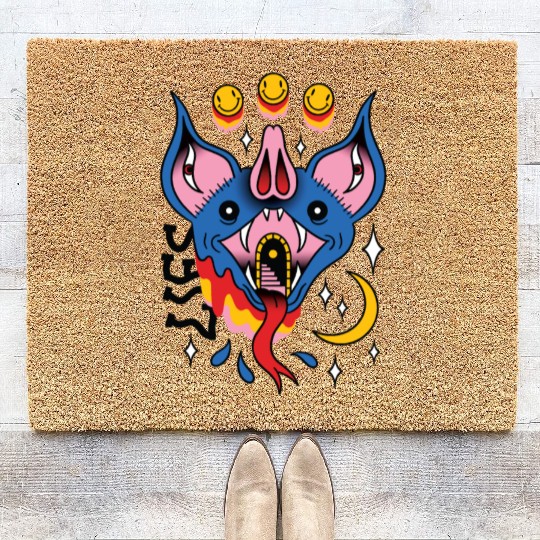 TRIPPY BAT TATTOO SURREAL Coir Doormats