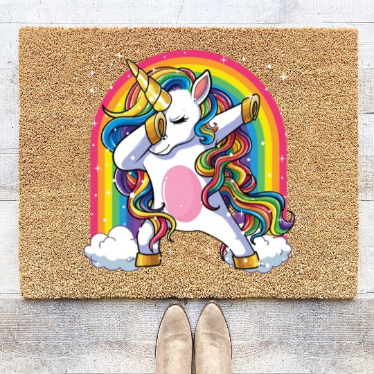 Dabbing Unicorn Rainbow Girls Kids Dab Unicorn Coir Doormats