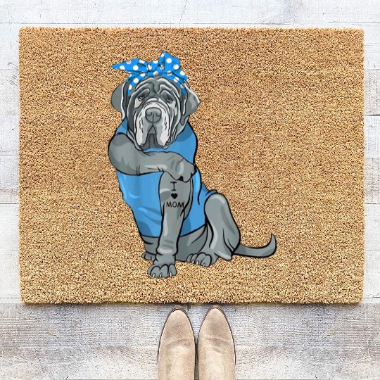 Neapolitan Mastiff Dog Tattoo I Love Mom Coir Doormats