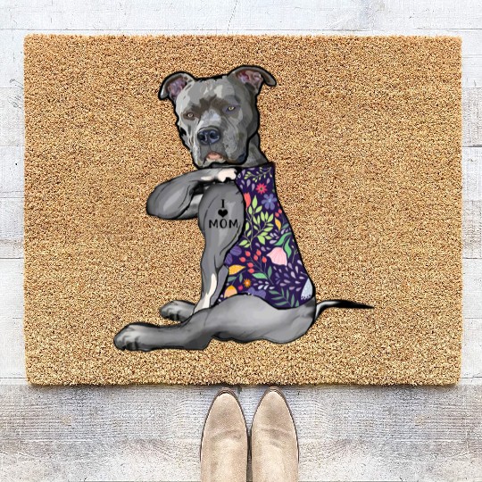 I Love Mom Tattoo Pitbull Dog Lover Women Pitbull Coir Doormats