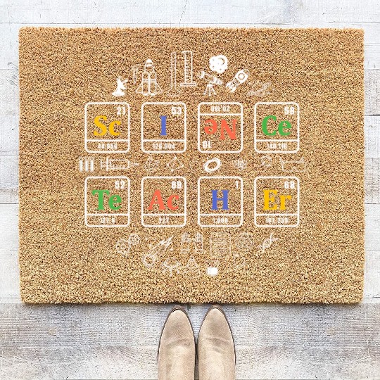 Science teacher periodic table chemistry elements Coir Doormats