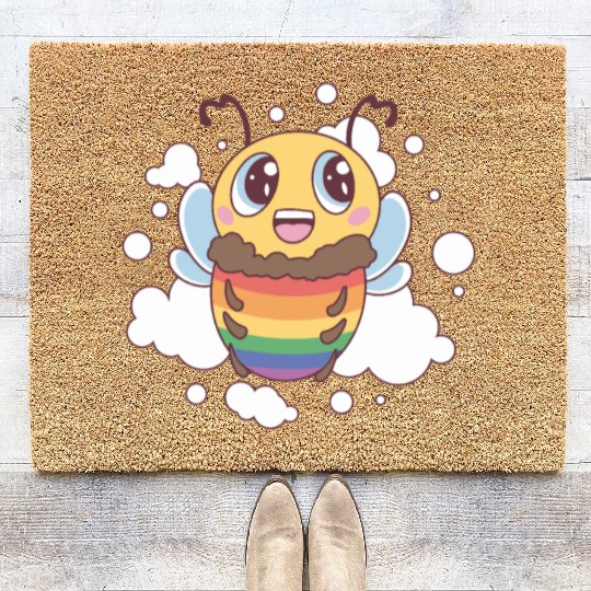 LGBT BEE cute pride rainbow bee Coir Doormats
