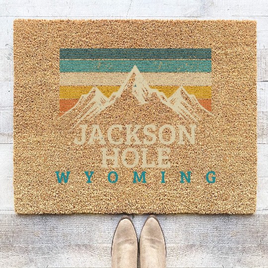 Jackson Hole Wyoming Vintage Mountains Nature Souv Coir Doormats