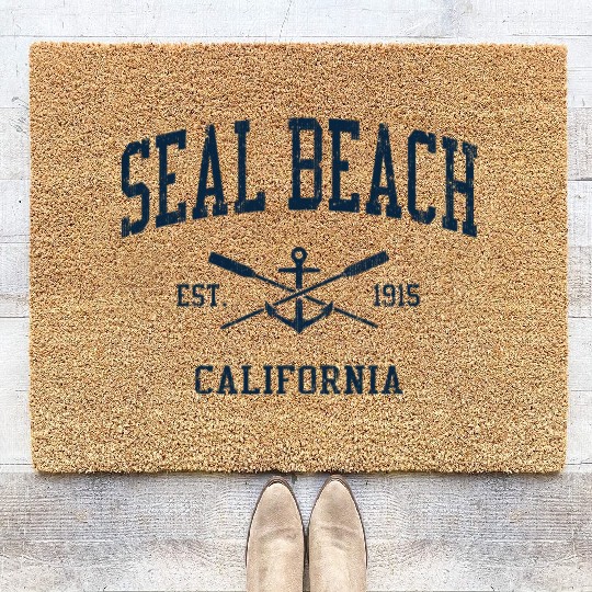 Seal Beach CA Vintage Navy Crossed Oars & Boat Anc Coir Doormats