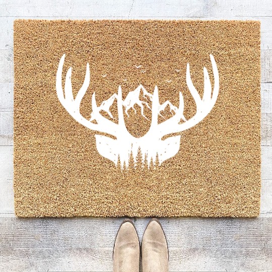 Deer hunting hunter antler deer hunter forest Coir Doormats