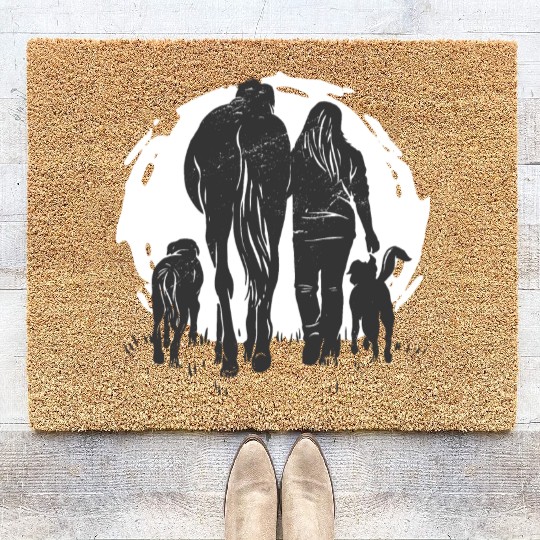 Woman with dogs and horse girl design Coir Doormats