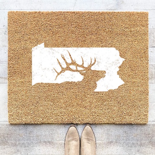 Pennsylvania Elk Hunting Bull Elk PA State Shape Coir Doormats