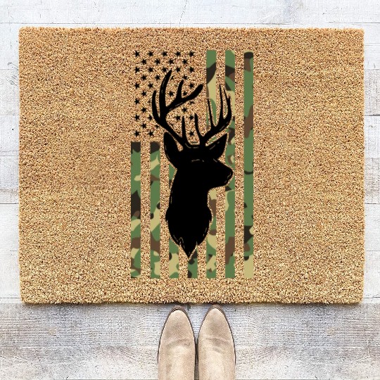 Camouflage American Flag Deer Hunting Coir Doormats
