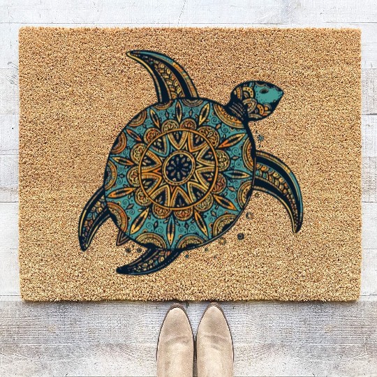 Tribal Hawaiian Sea Turtle Coir Doormats World Turtle