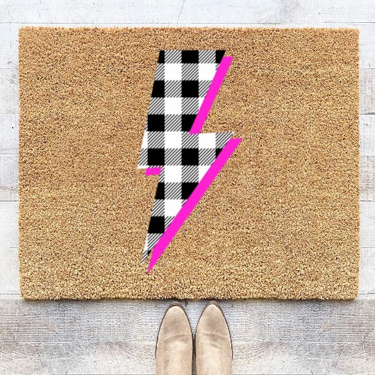 Buffalo Plaid Lightning Bolt Pink Shadow Graphic P Coir Doormats