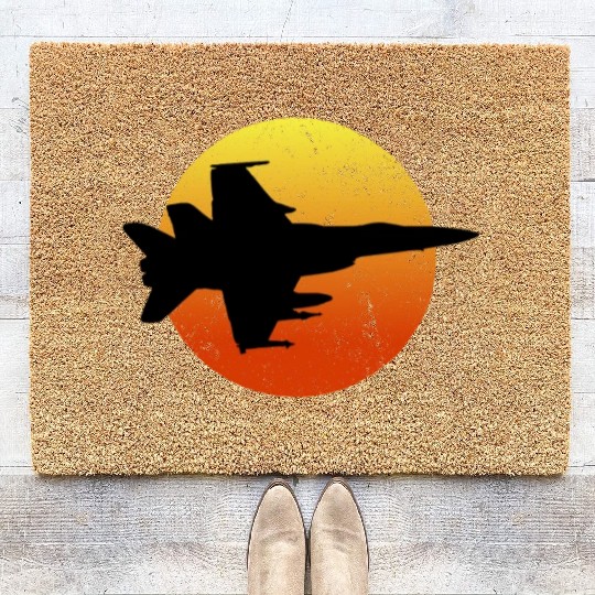 F-18 Hornet Silhouette Retro Sunset Military F18f1 Coir Doormats