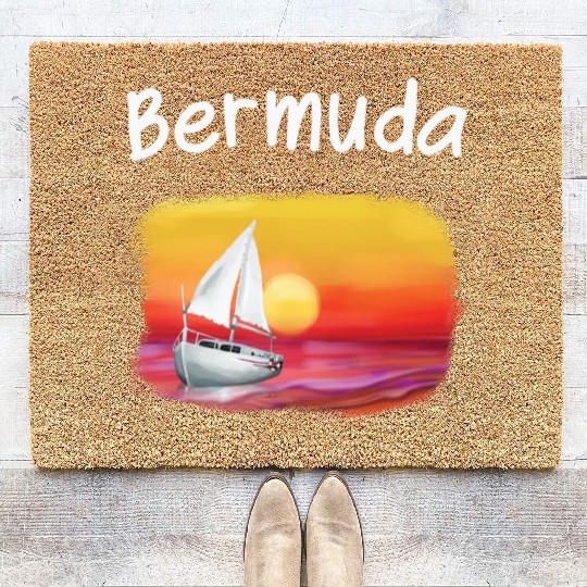 Sailing Bermuda Souvenir Cool Sunset Ocean Sail Bo Coir Doormats