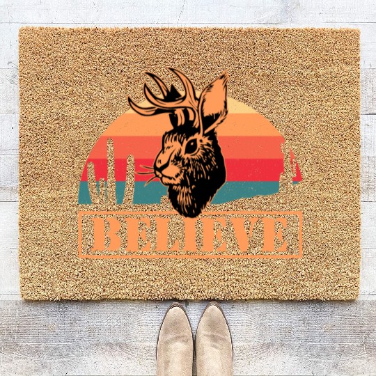Believe in Jackalope Mythical Animal Jackrabbit Coir Doormats