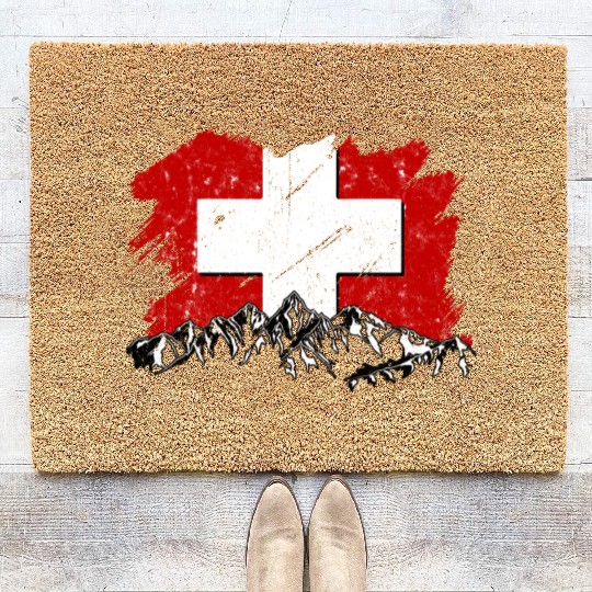 Switzerland Flag Zurich Bern Alps Swiss German Coir Doormats