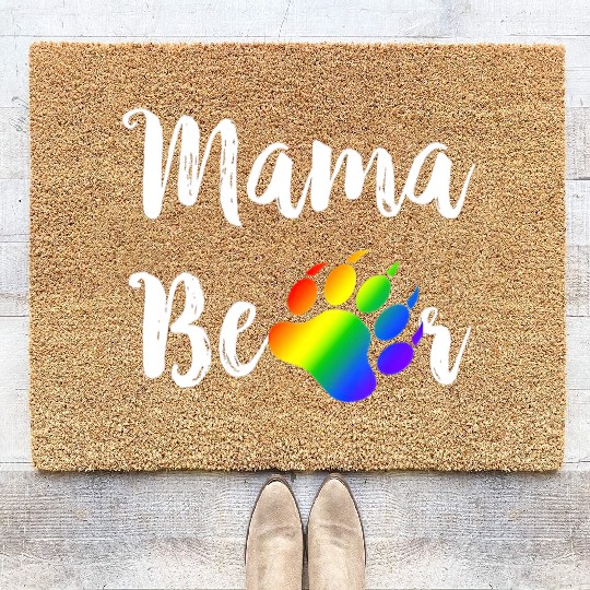 Lesbian Mama Bear Gay Pride Rainbow Paw LGBT Coir Doormats