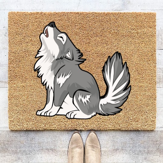 Cute Baby Howling Wolf Cub Gifts Animals Lover Coir Doormats