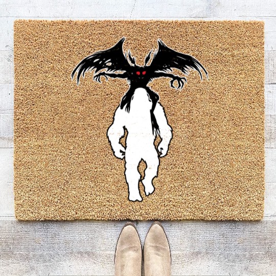 Bigfoot Riding Mothman - Funny Sasquatch Myth Coir Doormats