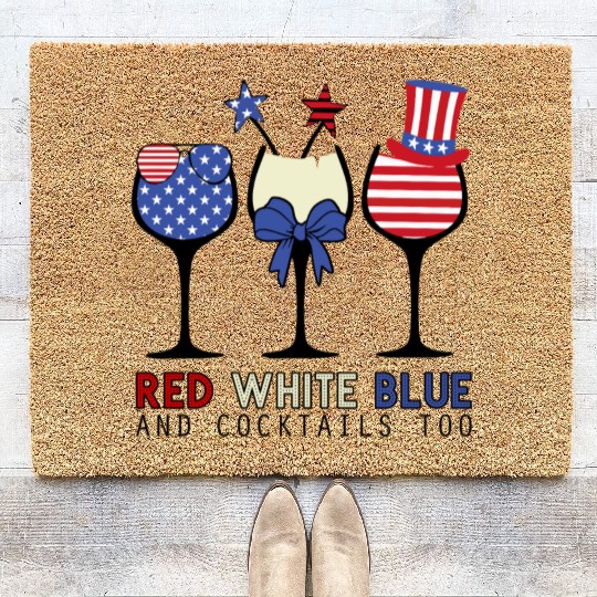 Red White Blue and Cocktails Coir Doormats