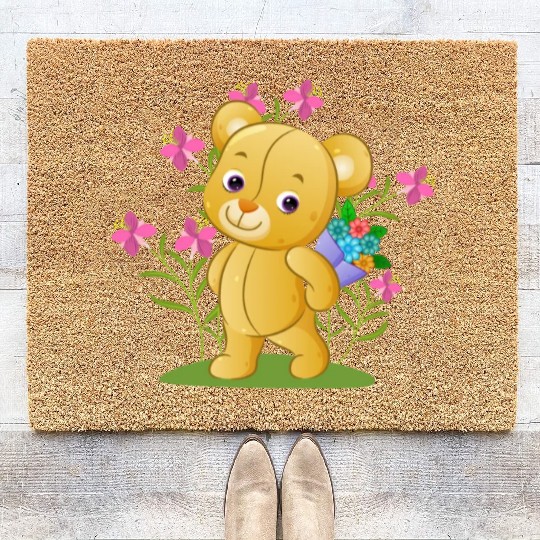 The sweet teddy bear holding a bucket Coir Doormats