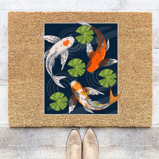 Koi Fish Lover Asian Japanese Carp Water Pond Anim Coir Doormats