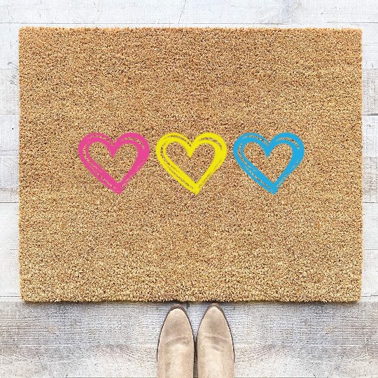 LGBTQ Gift Pink Yellow Blue Hearts Love is Love Coir Doormats