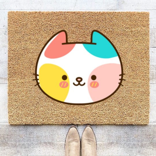Kawaii Cat Head Multicolored Coir Doormats
