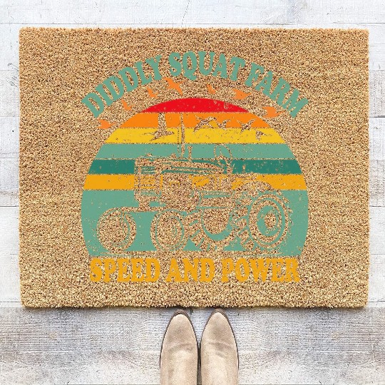 Retro vintage tractor farming farmer quote Diddly Coir Doormats